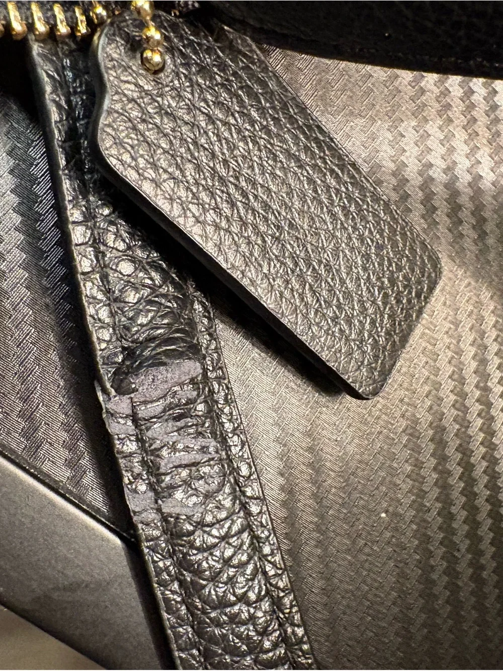 Coach Black Pebbled Leather Shoulder Tote with Gold Accents